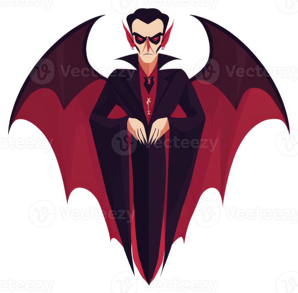 A sinister vampire lord in a gothic cloak and bat wings. png