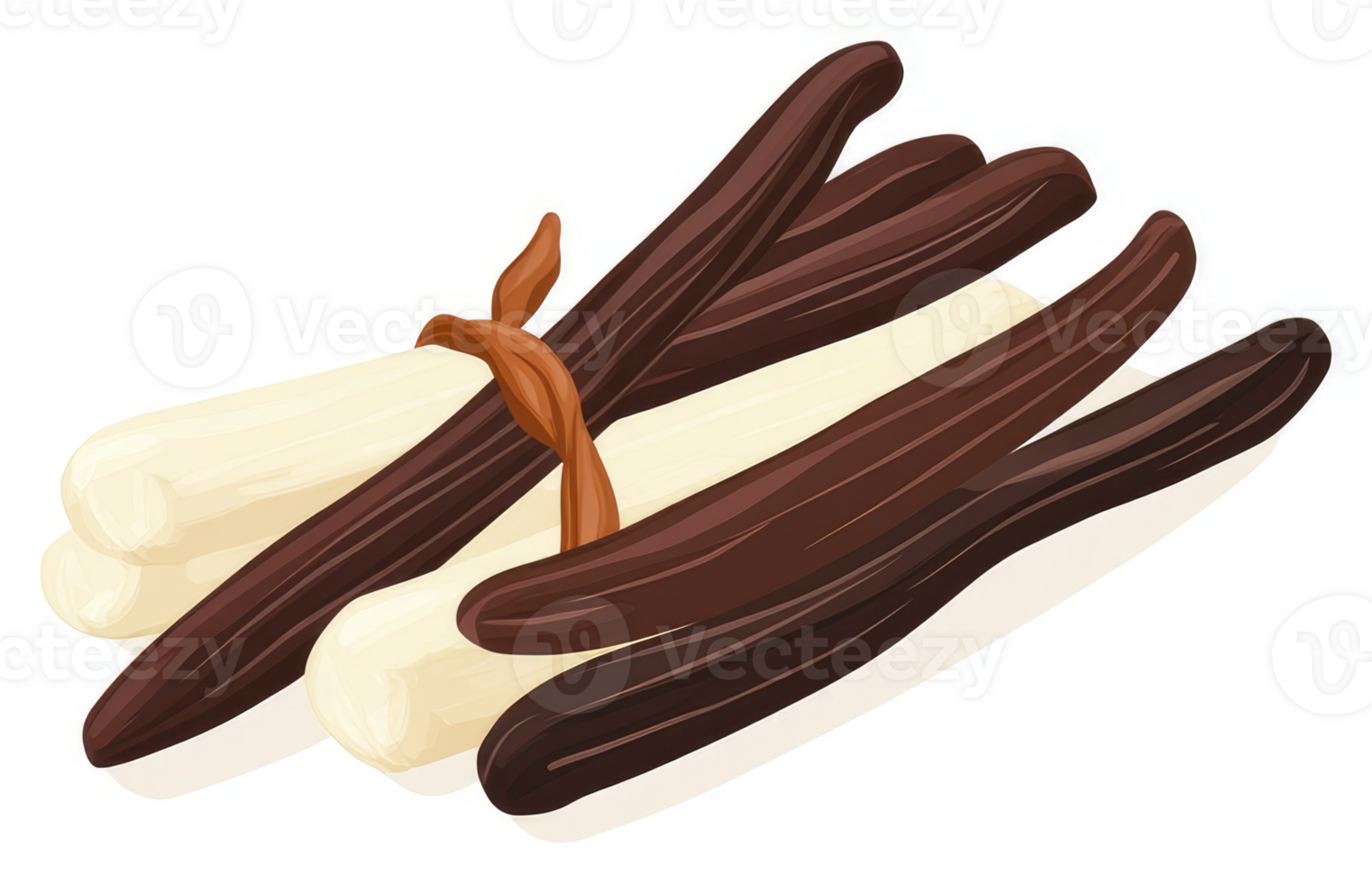 Tied vanilla beans in a colorful display. png