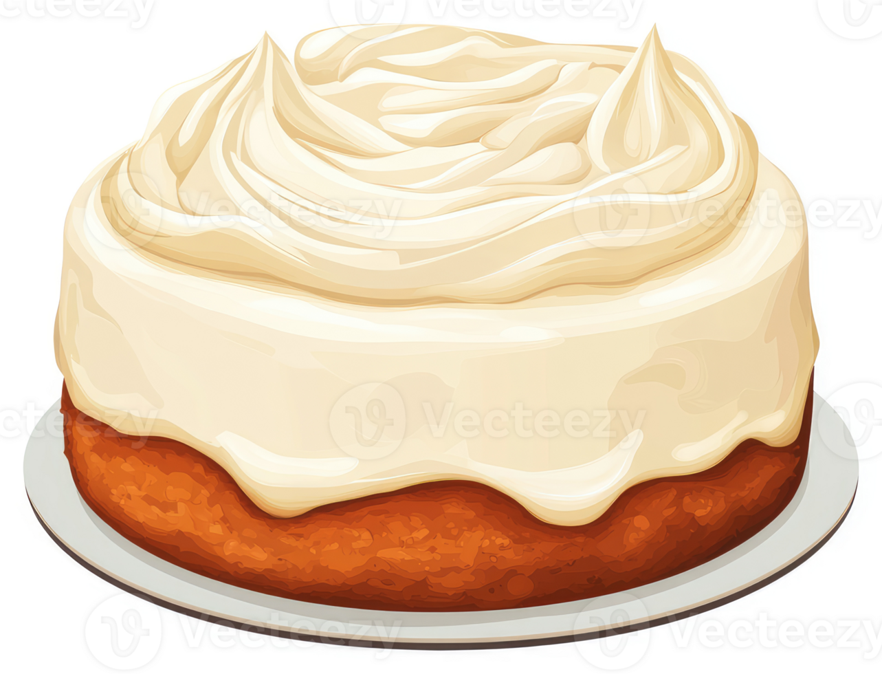 A round cake topped with a generous layer of creamy icing. png