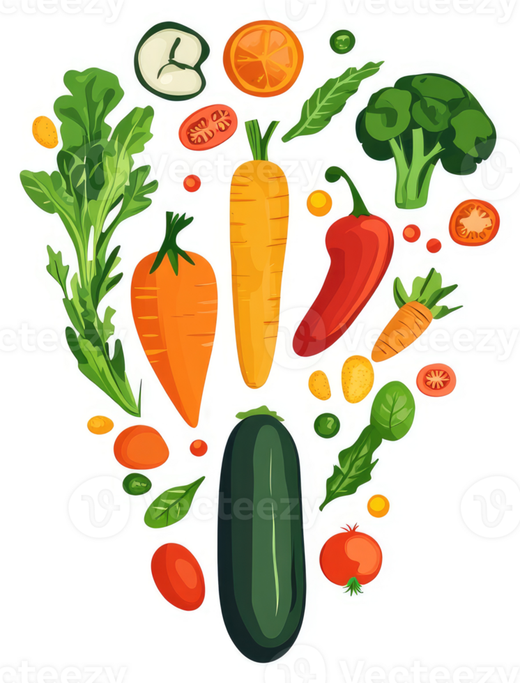 A vibrant display of assorted colorful fresh vegetables. png