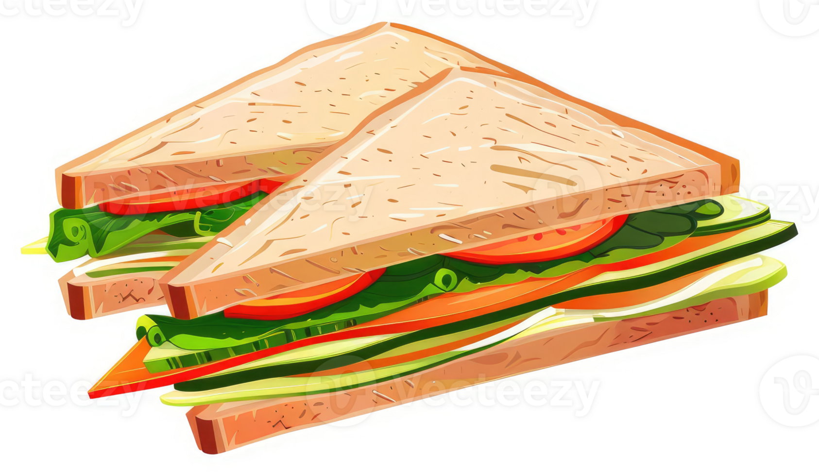 A delectable sandwich filled with various vegetables and protein. png
