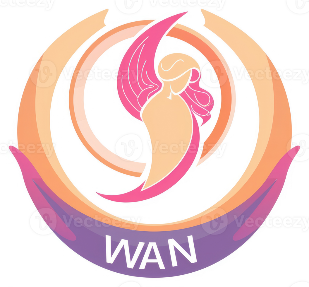 A stylized logo featuring a winged figure, symbolizing wan. png