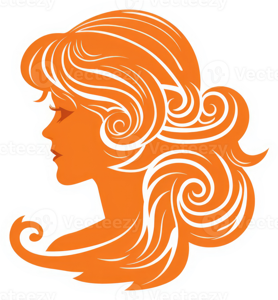 An orange stylized silhouette of a woman's profile. png