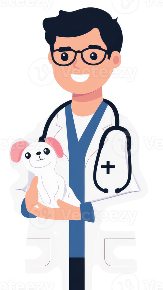 A friendly veterinarian holding a small dog. png