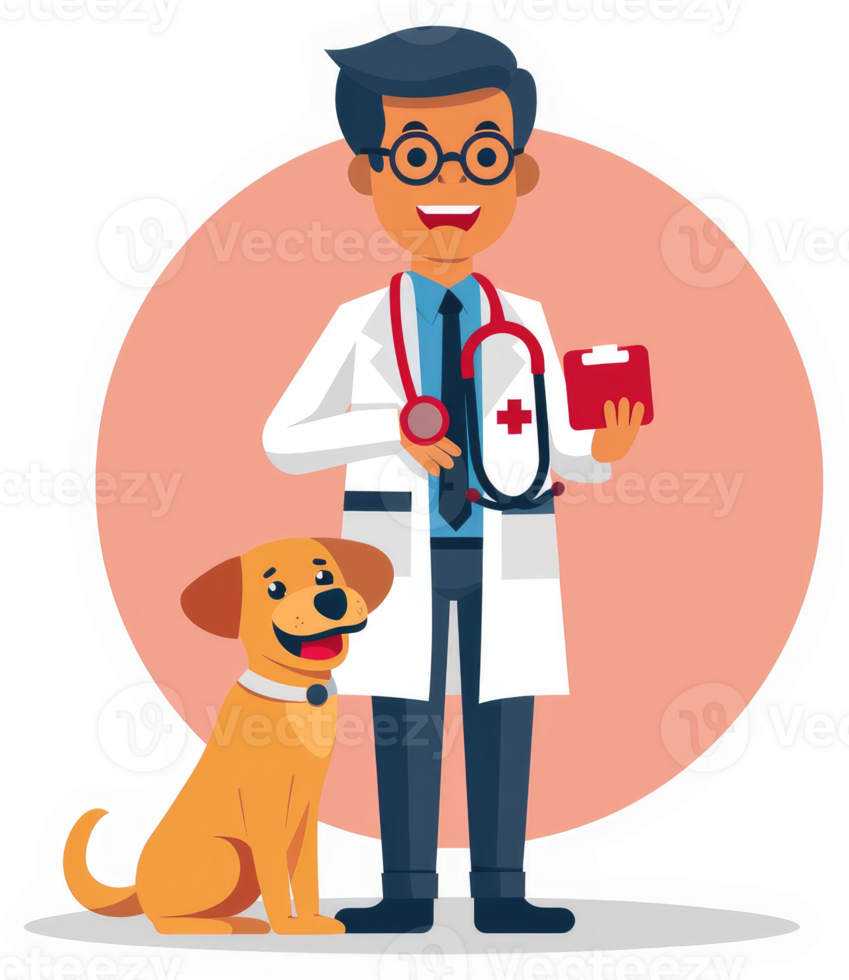 A friendly veterinarian with a dog patient, ready to care. png