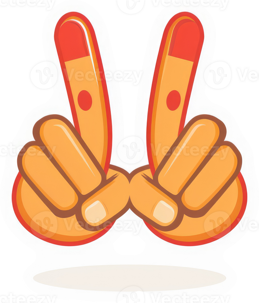 Cartoon hands displaying a peace sign gesture. png