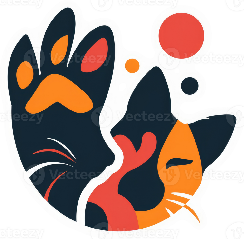 Two cats in a friendly abstract design. png