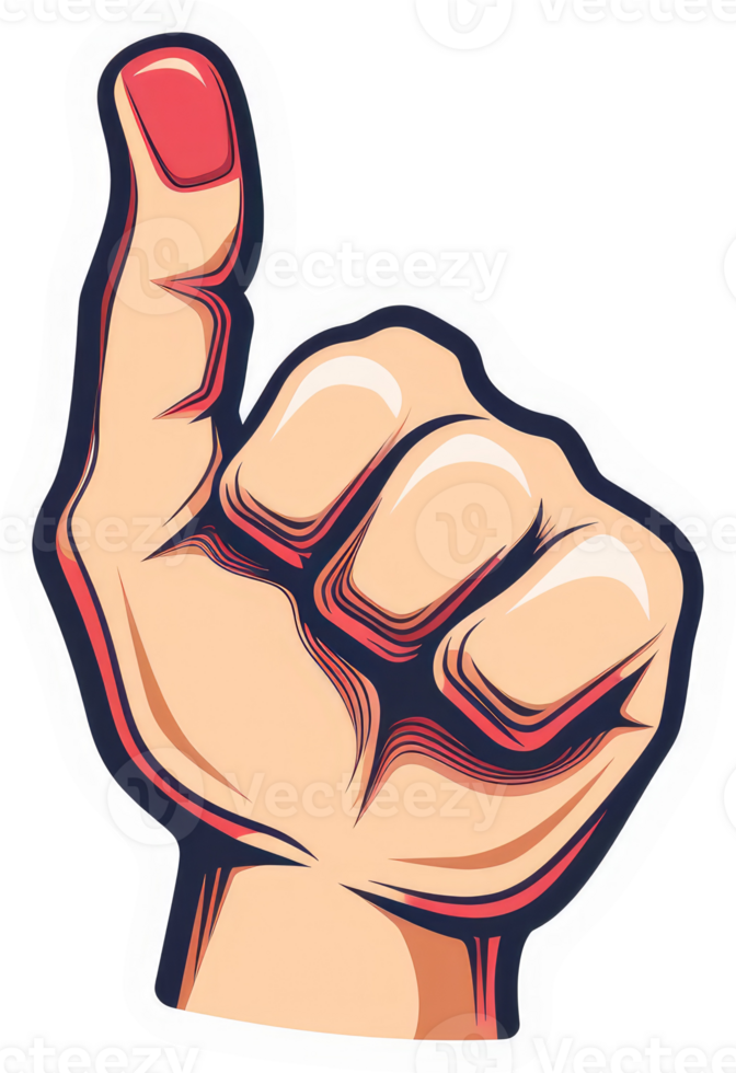 A stylized illustration of a raised hand with a pointed index finger. png
