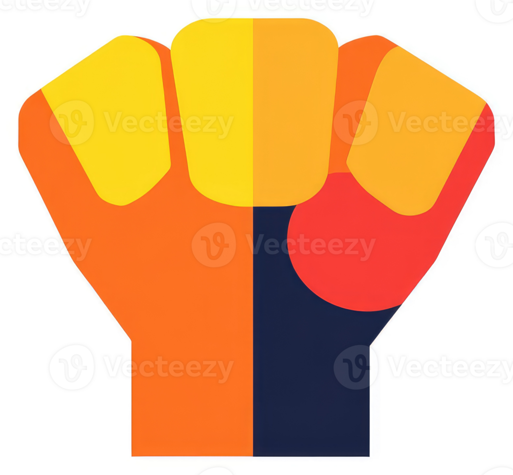 A vibrant, abstract fist graphic design with bold colors. png
