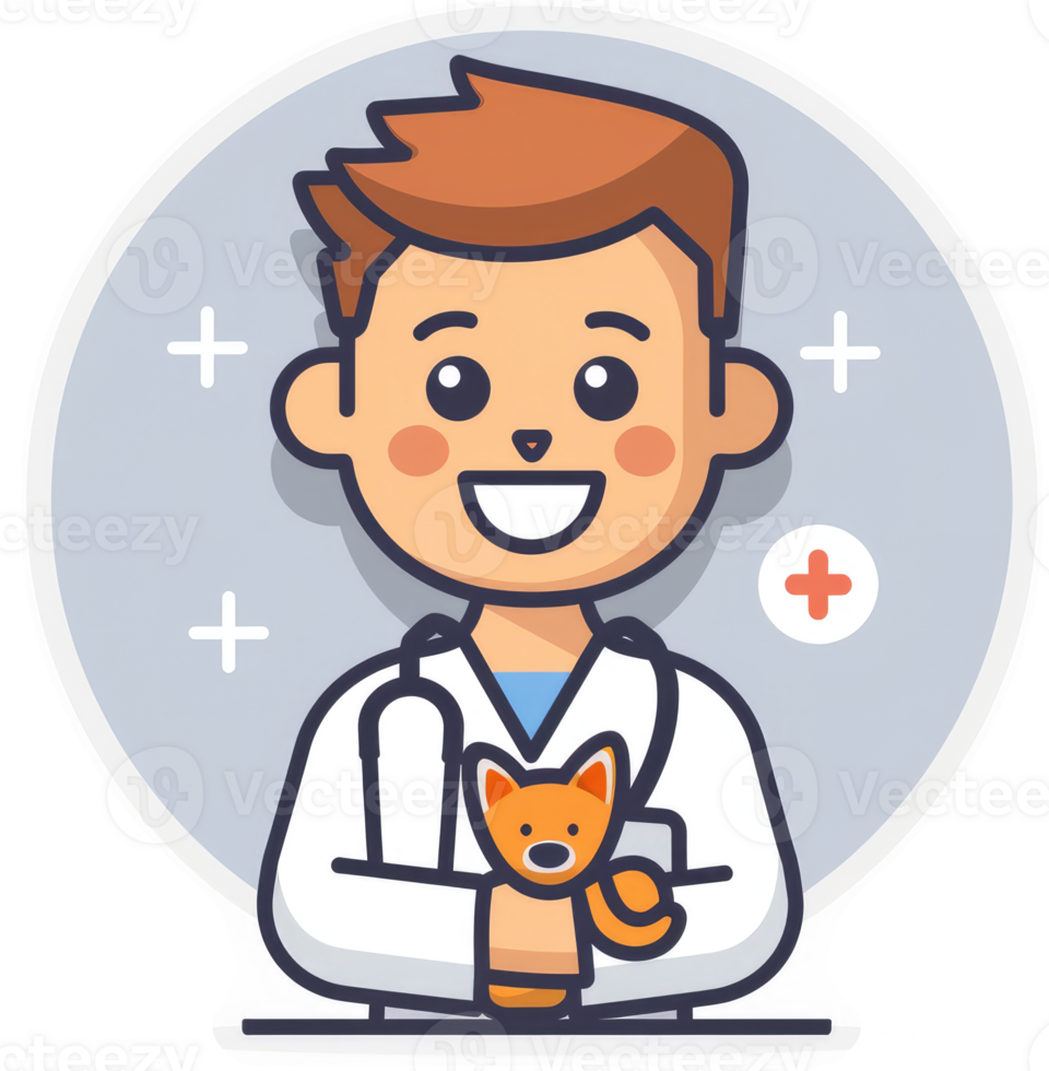 A friendly veterinarian holding a cuddly animal. png