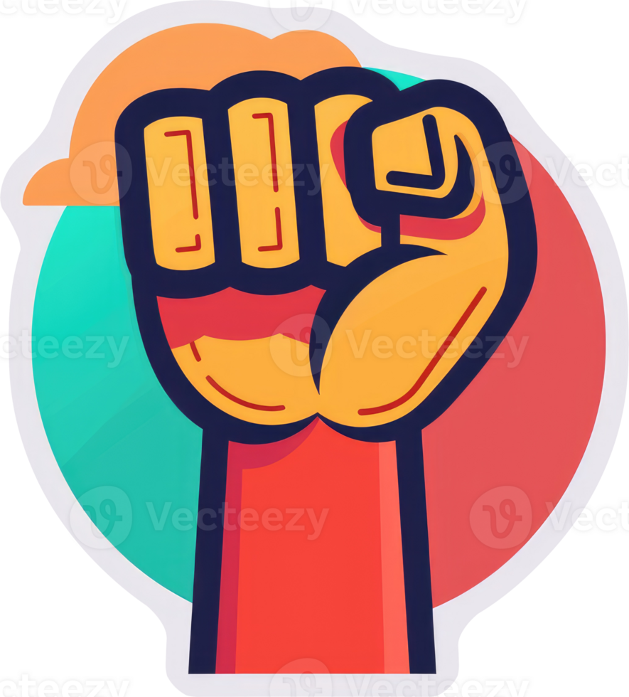 A vibrant, stylized fist raised in protest. png