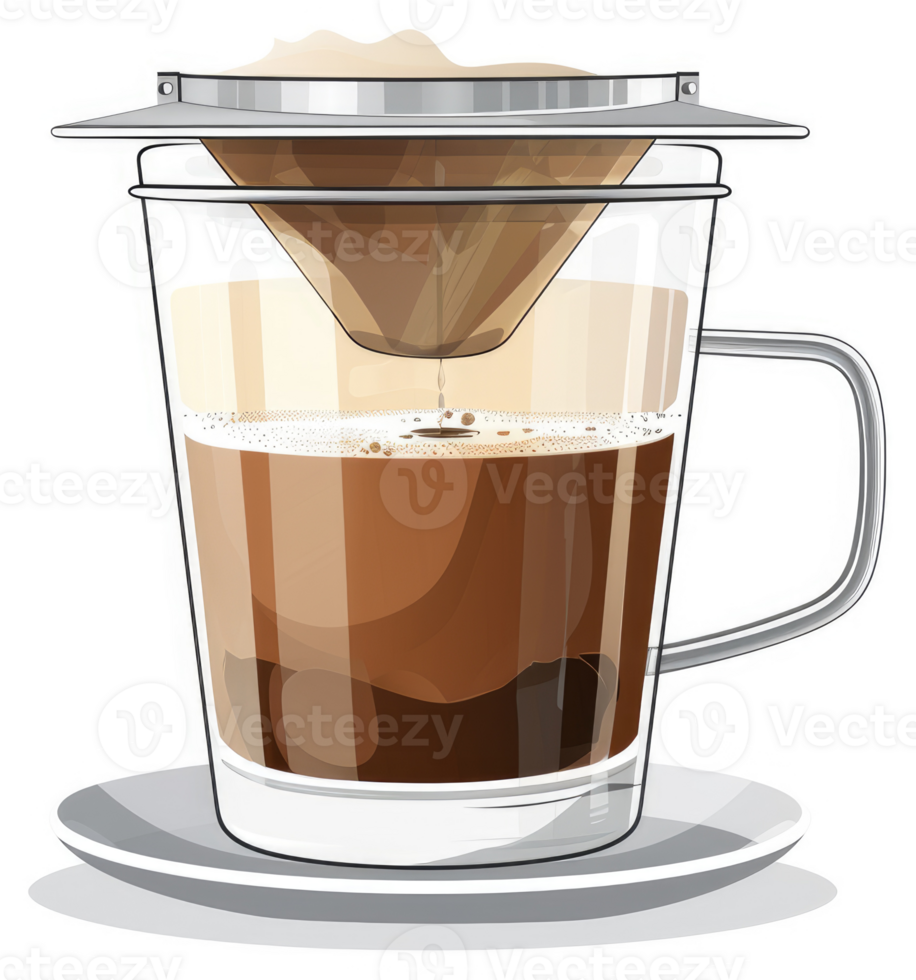 Pouring coffee through a glass filter into a clear mug. png