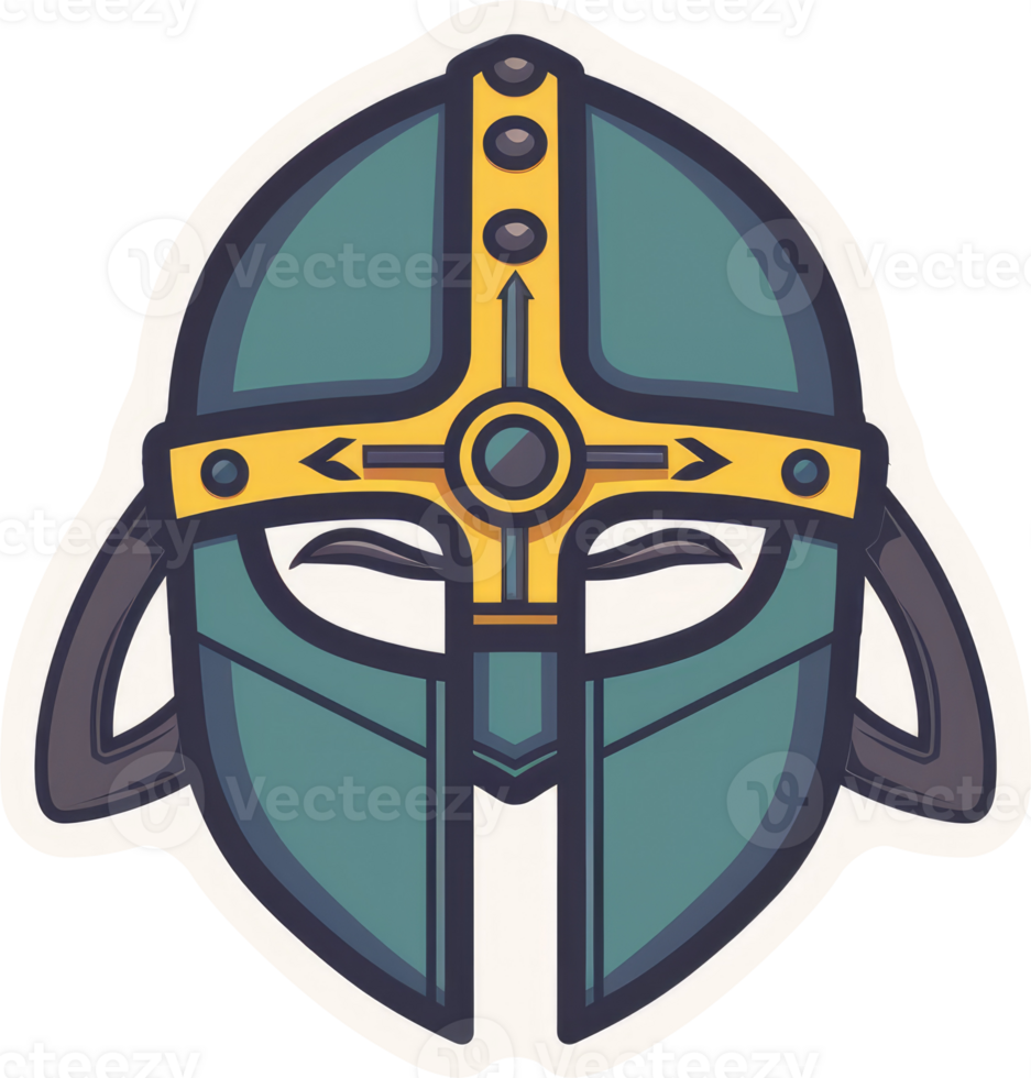 A stylized illustration of a medieval warrior helmet. png
