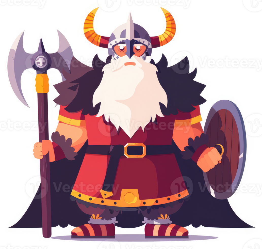 A formidable viking warrior, armed with an axe and shield. png