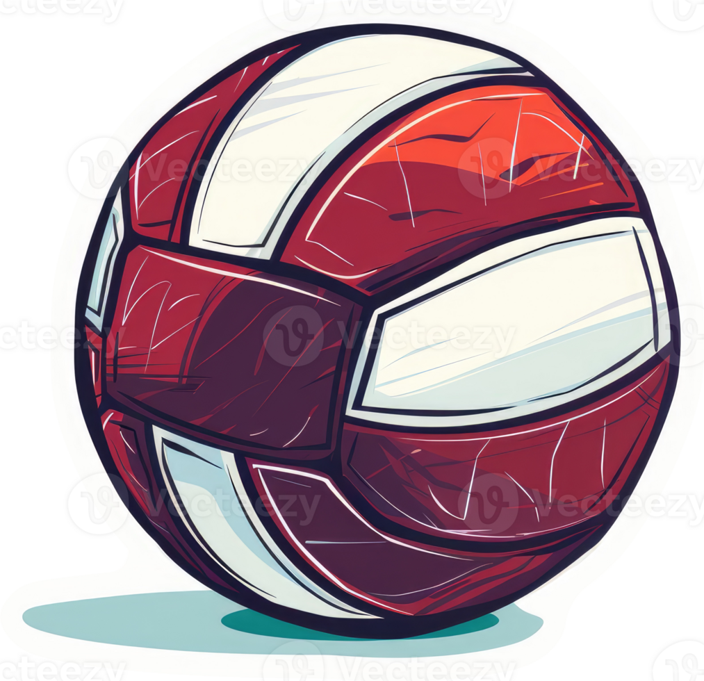 A stylized illustration of a vibrant red and white volleyball. png