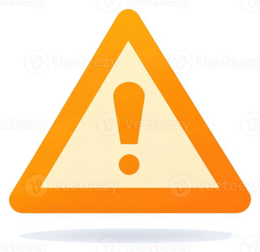 An orange triangle warning sign with an exclamation point. png