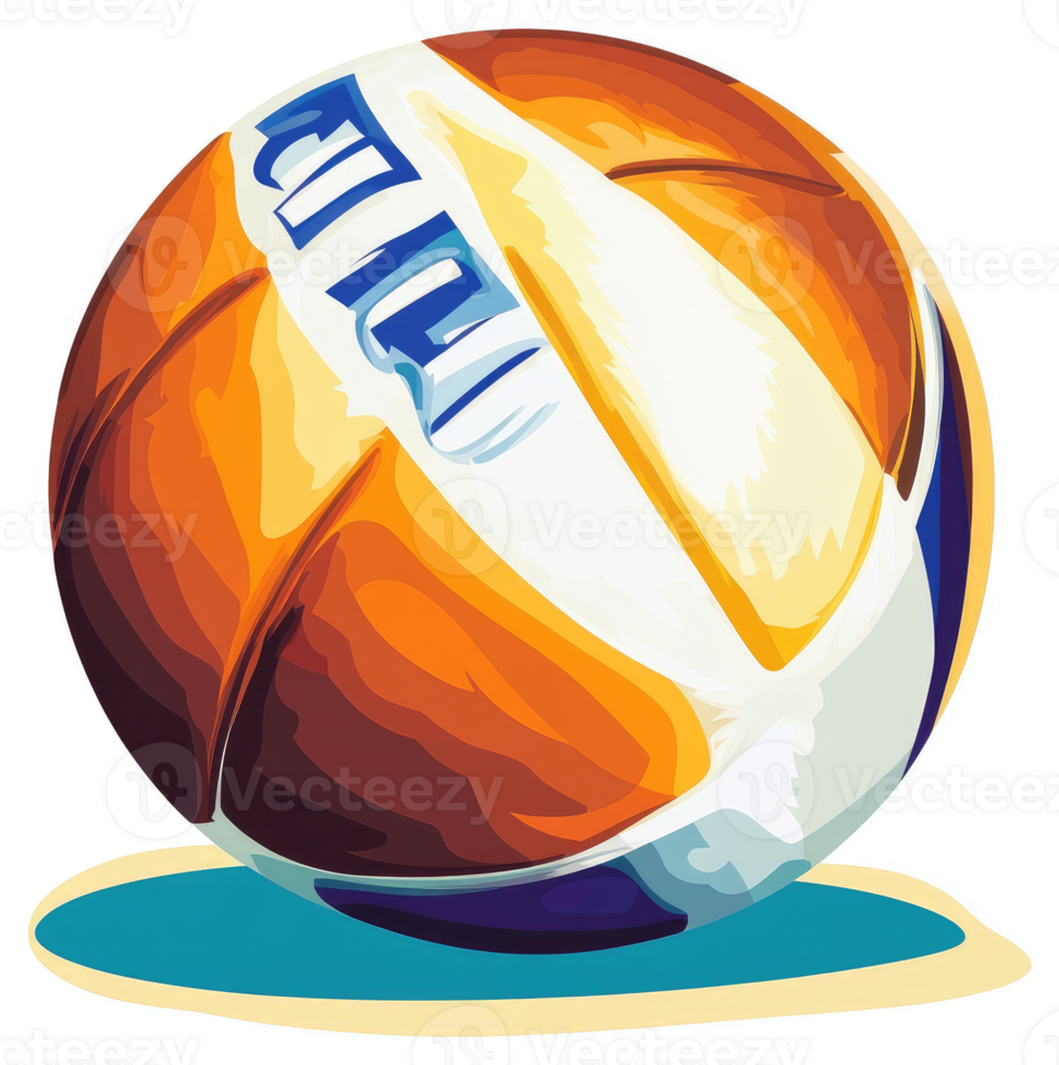 An illustration of a vibrant orange and white volleyball. png
