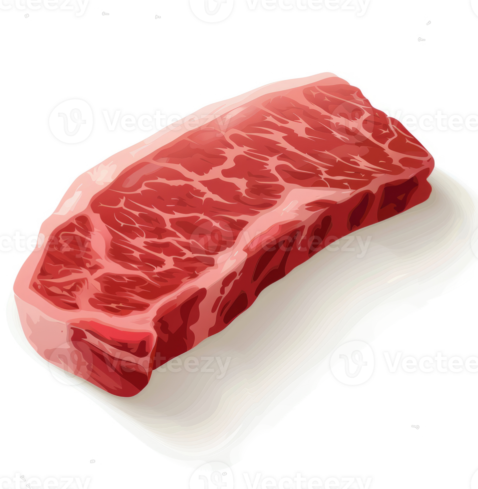 A single, raw steak, displaying its marbling and texture. png
