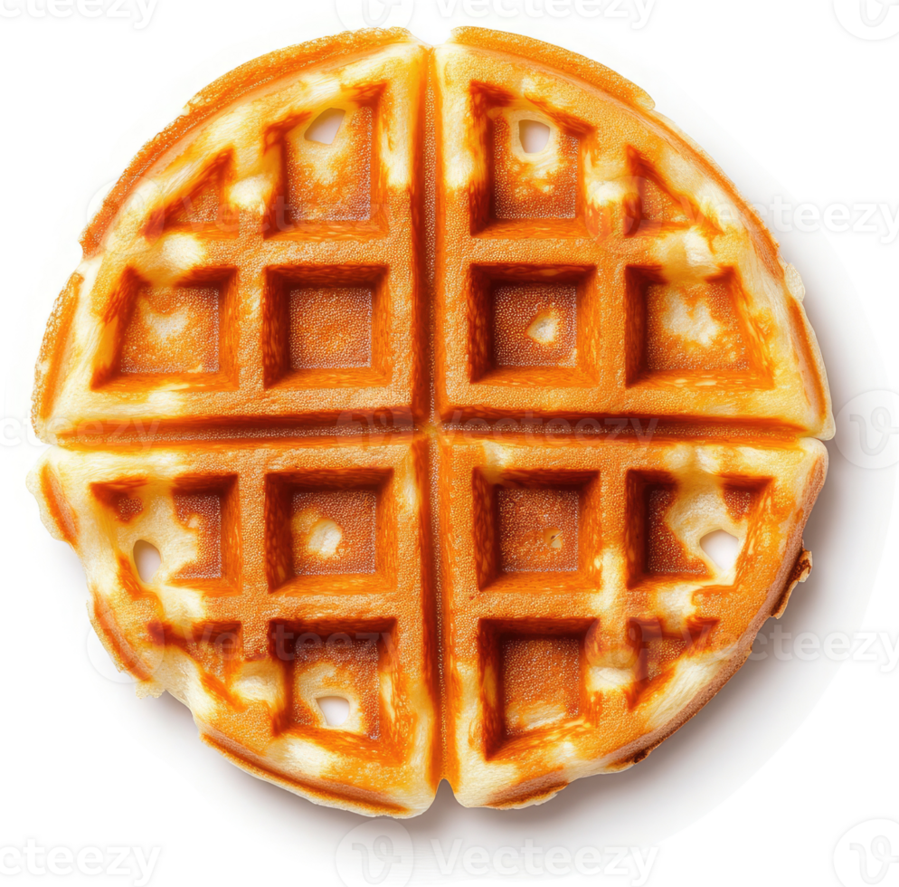Close-up of a golden-brown waffle with a grid pattern. png