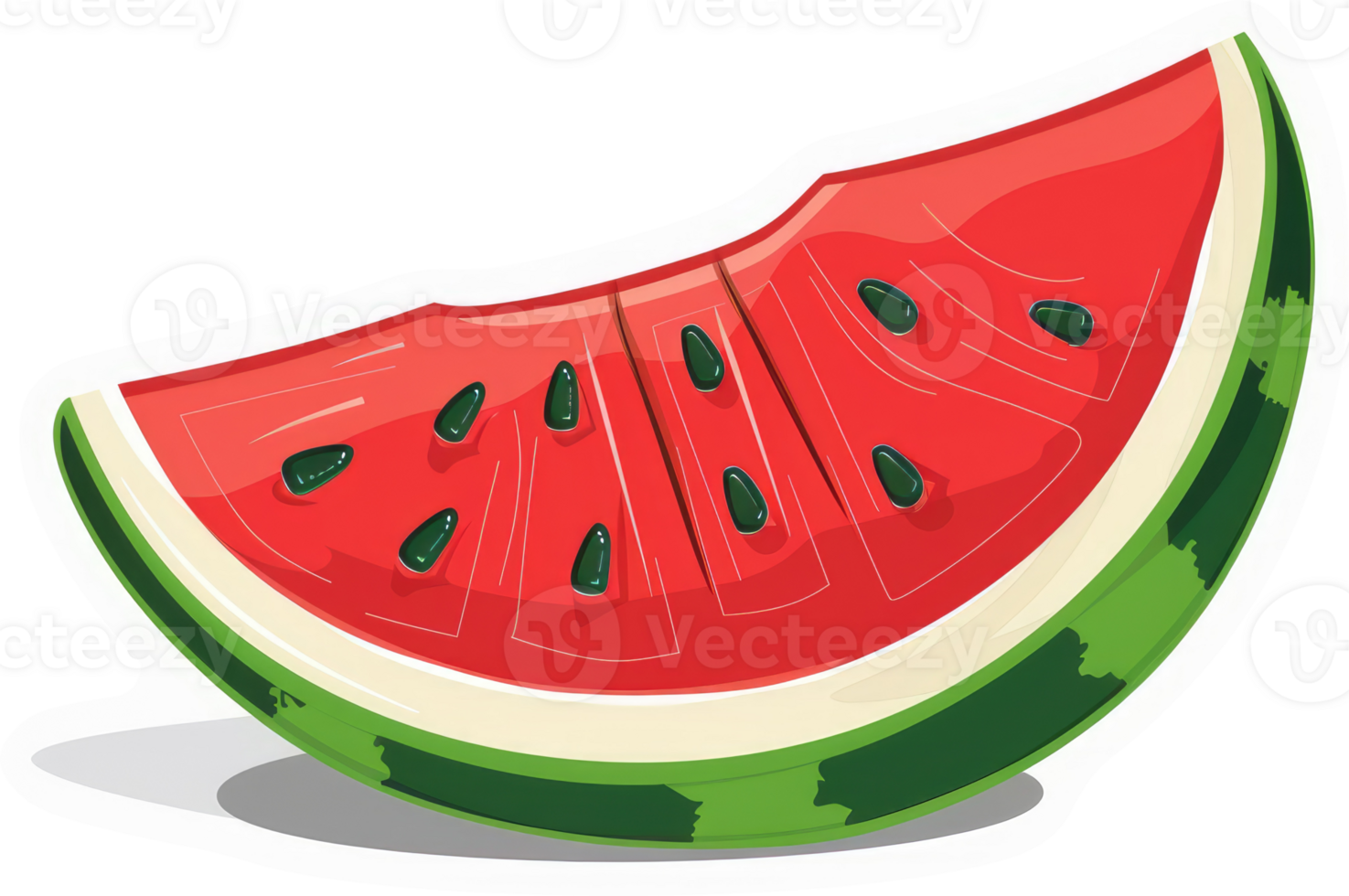 A juicy slice of watermelon, displaying its vibrant red flesh and green rind. png