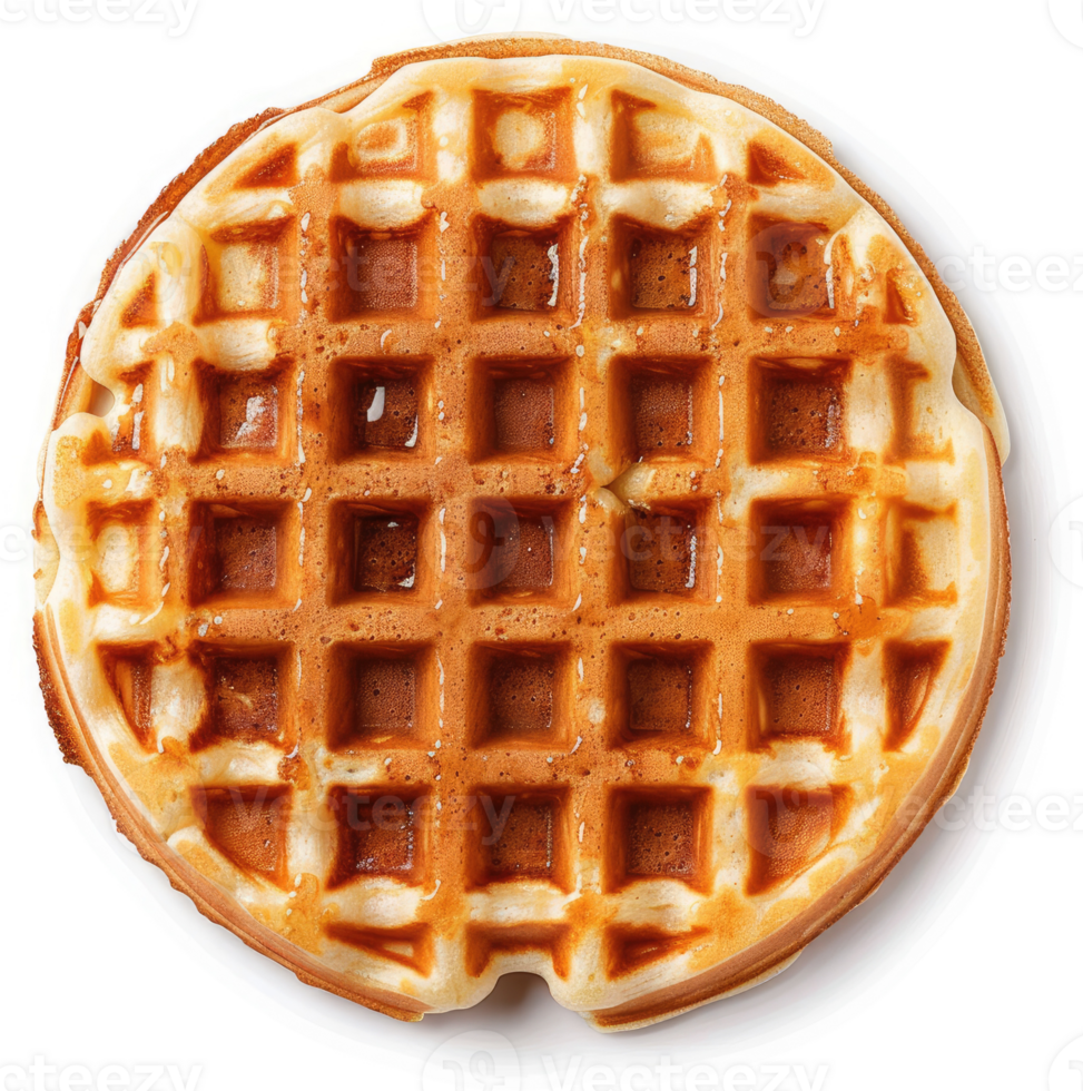 A golden brown, delicious-looking waffle, drizzled with syrup. png