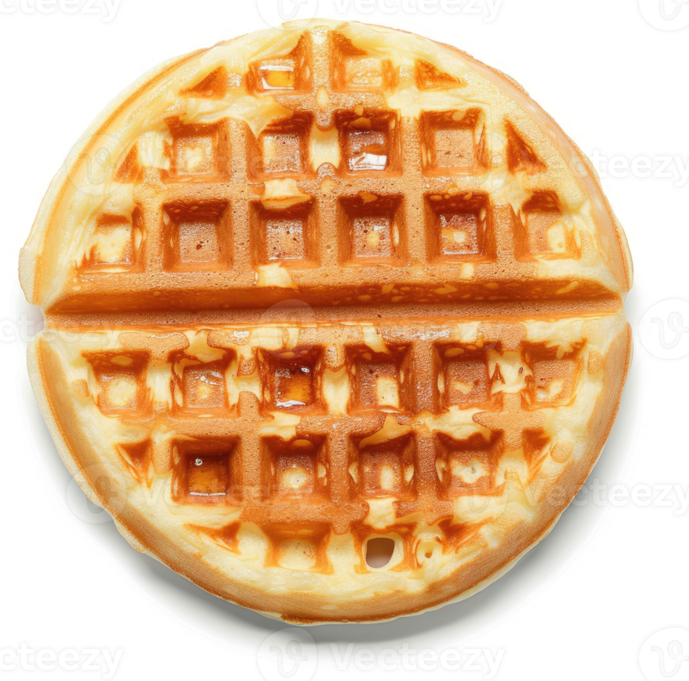 A golden brown, perfectly cooked waffle with a distinct grid pattern. png