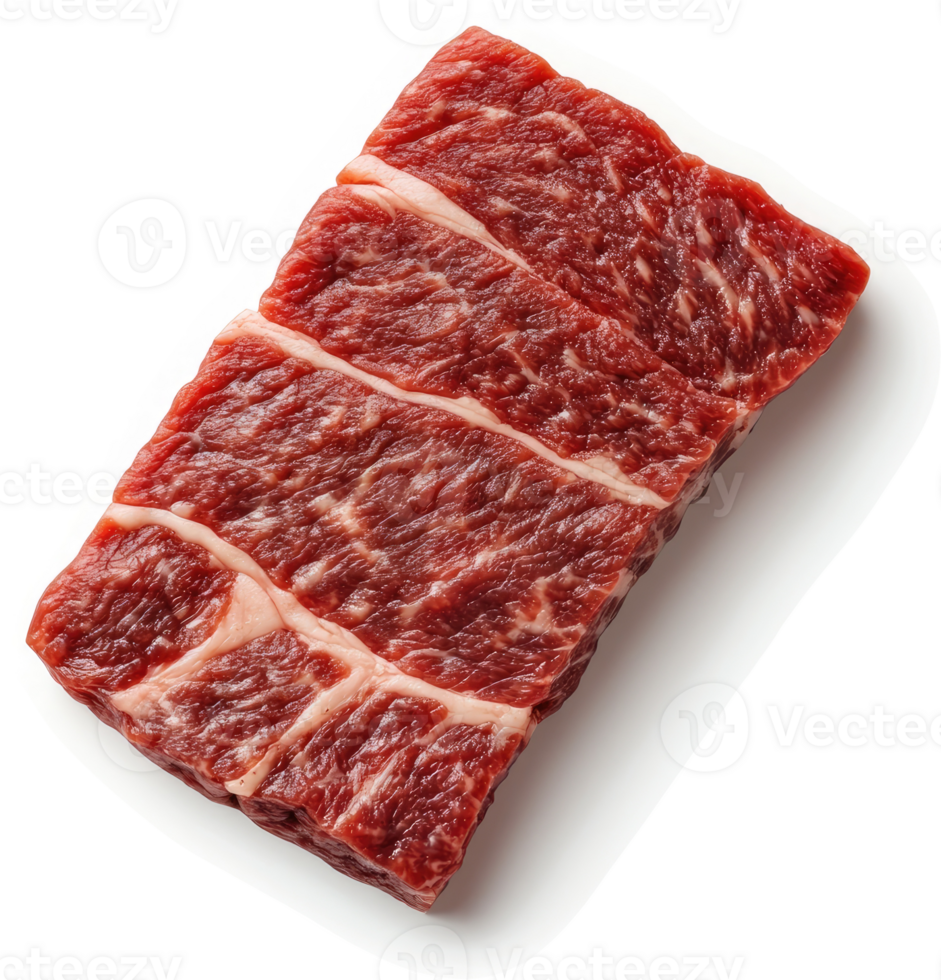 A close-up view of a raw, uncooked beef steak. png