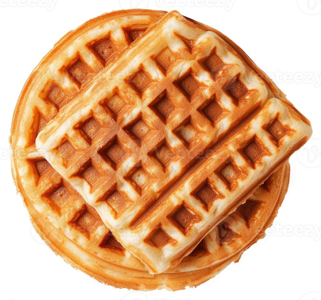 A top-down view of two golden brown waffles stacked on top of each other. png