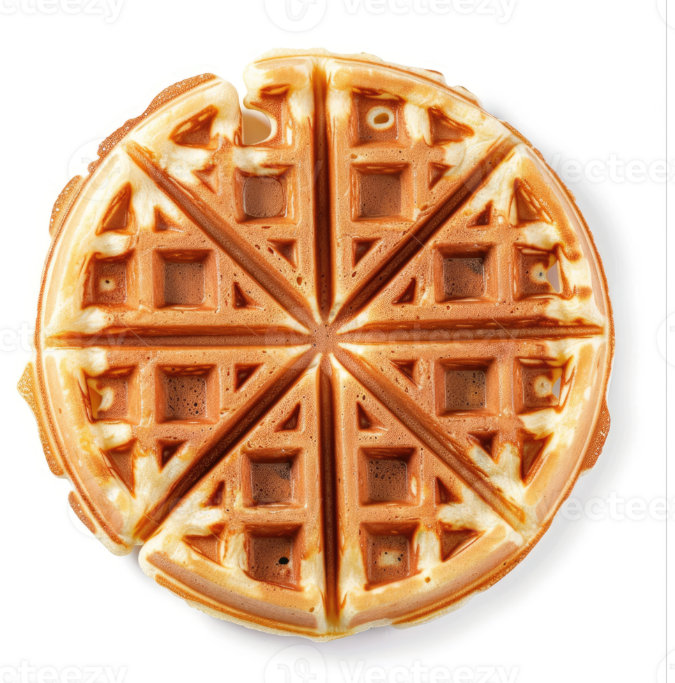 A golden brown, round waffle with a distinctive grid pattern. png