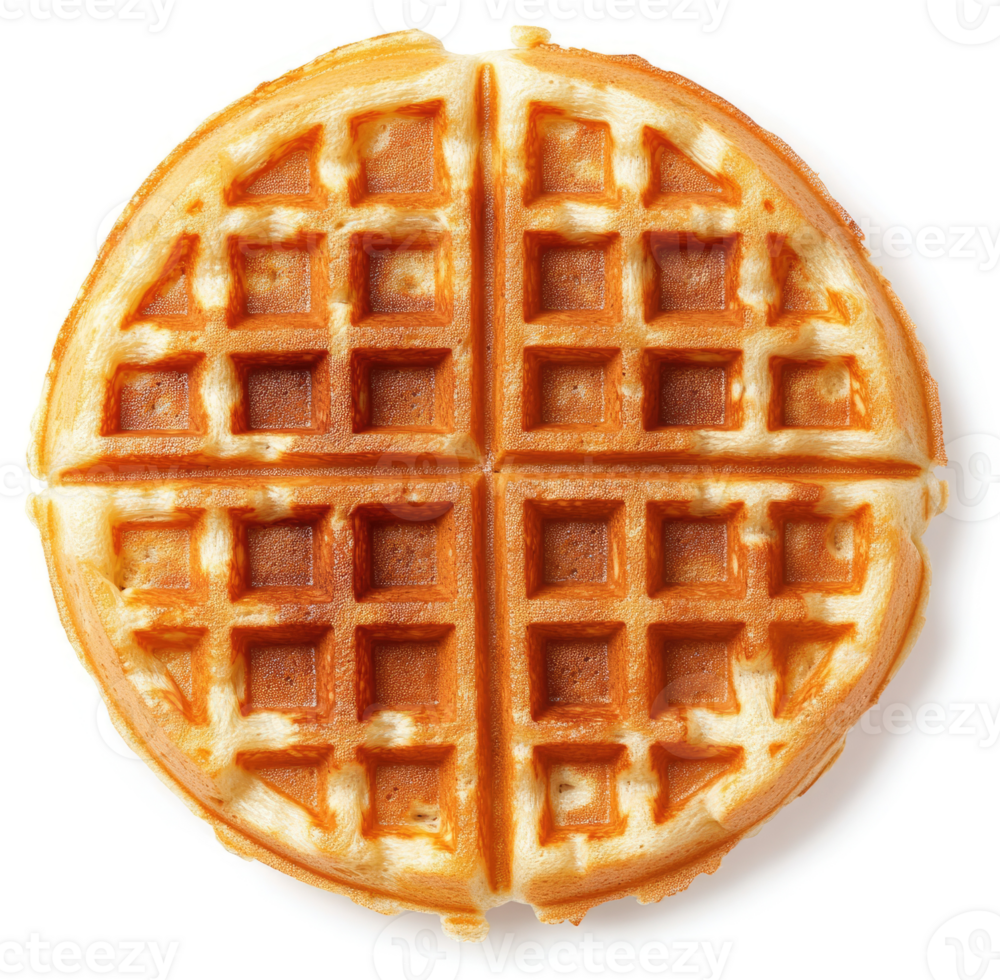 A golden brown, perfectly formed waffle with a grid pattern. png