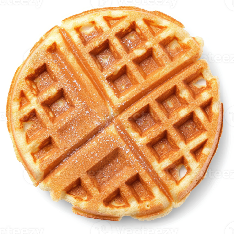 A golden brown, perfectly formed waffle dusted with sugar. png