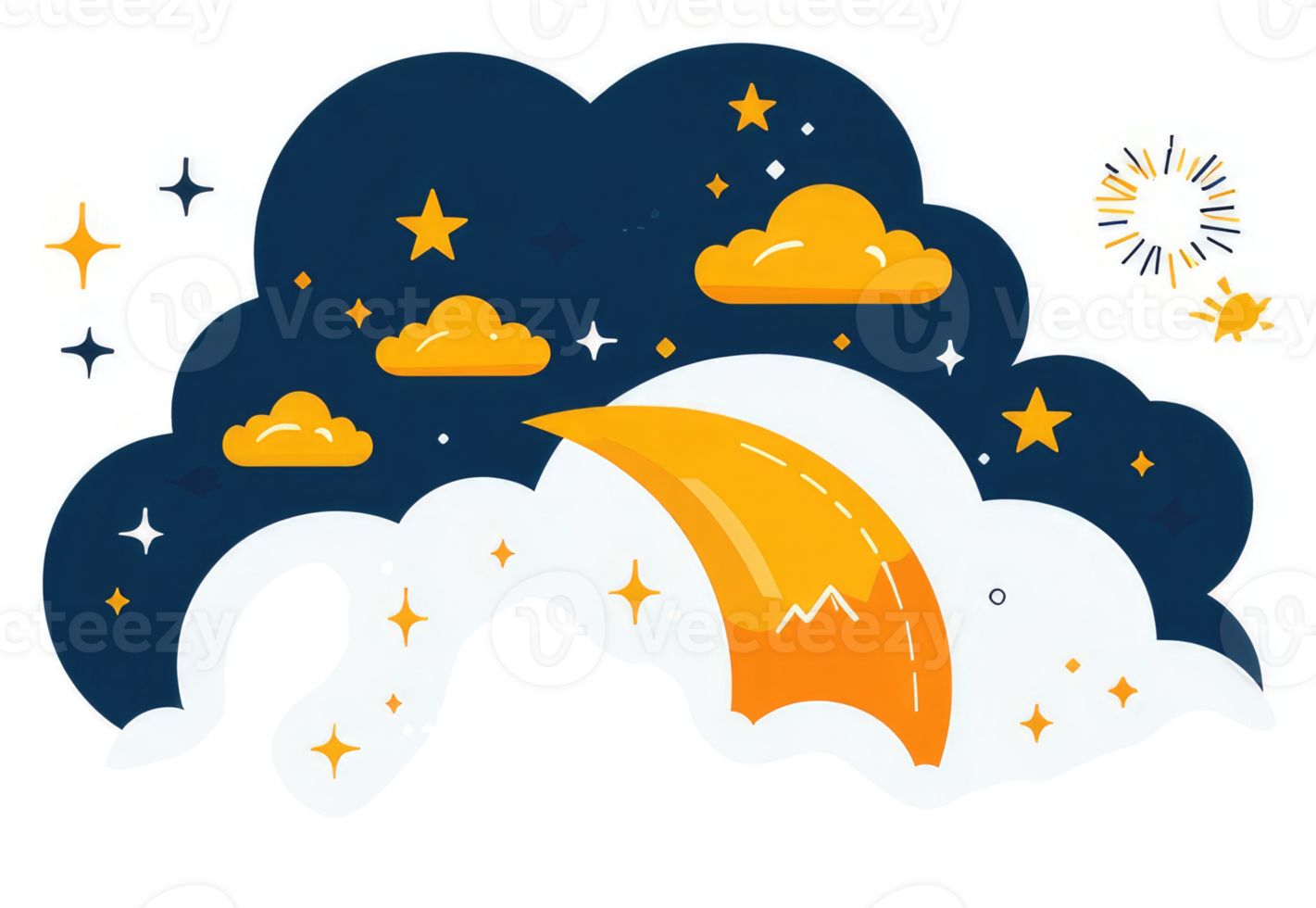 A vibrant night sky scene with a soaring, stylized comet. png