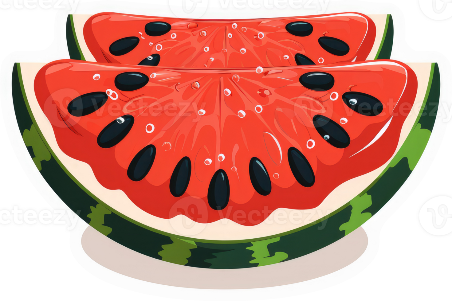 Two juicy watermelon slices showcasing vibrant red flesh and black seeds. png