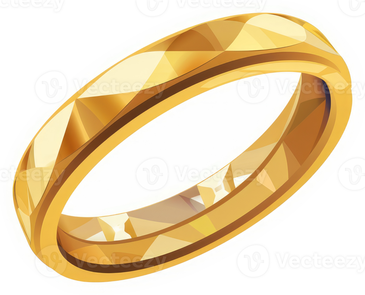 A golden, faceted ring with a geometric design. png