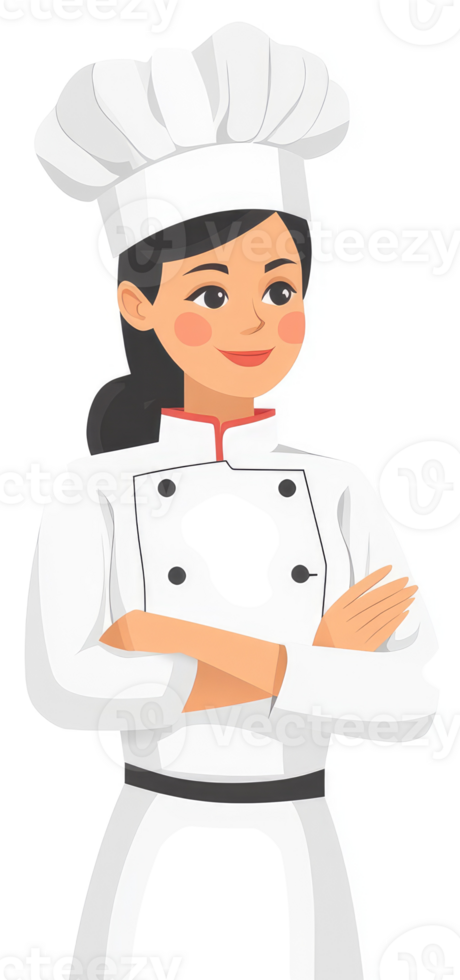 A confident female chef in a professional white uniform. png