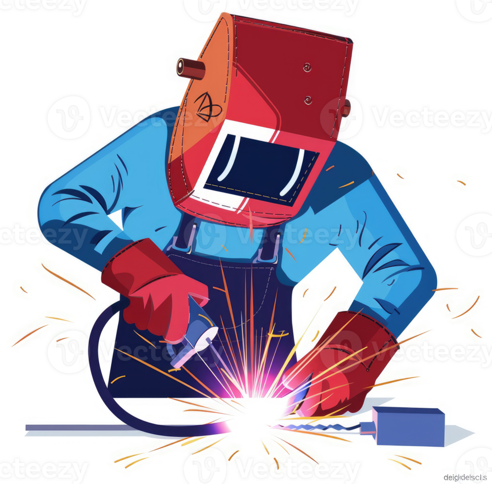 A skilled welder in protective gear performing a welding task. png
