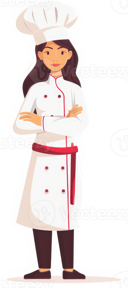 A confident female chef in a professional uniform. png