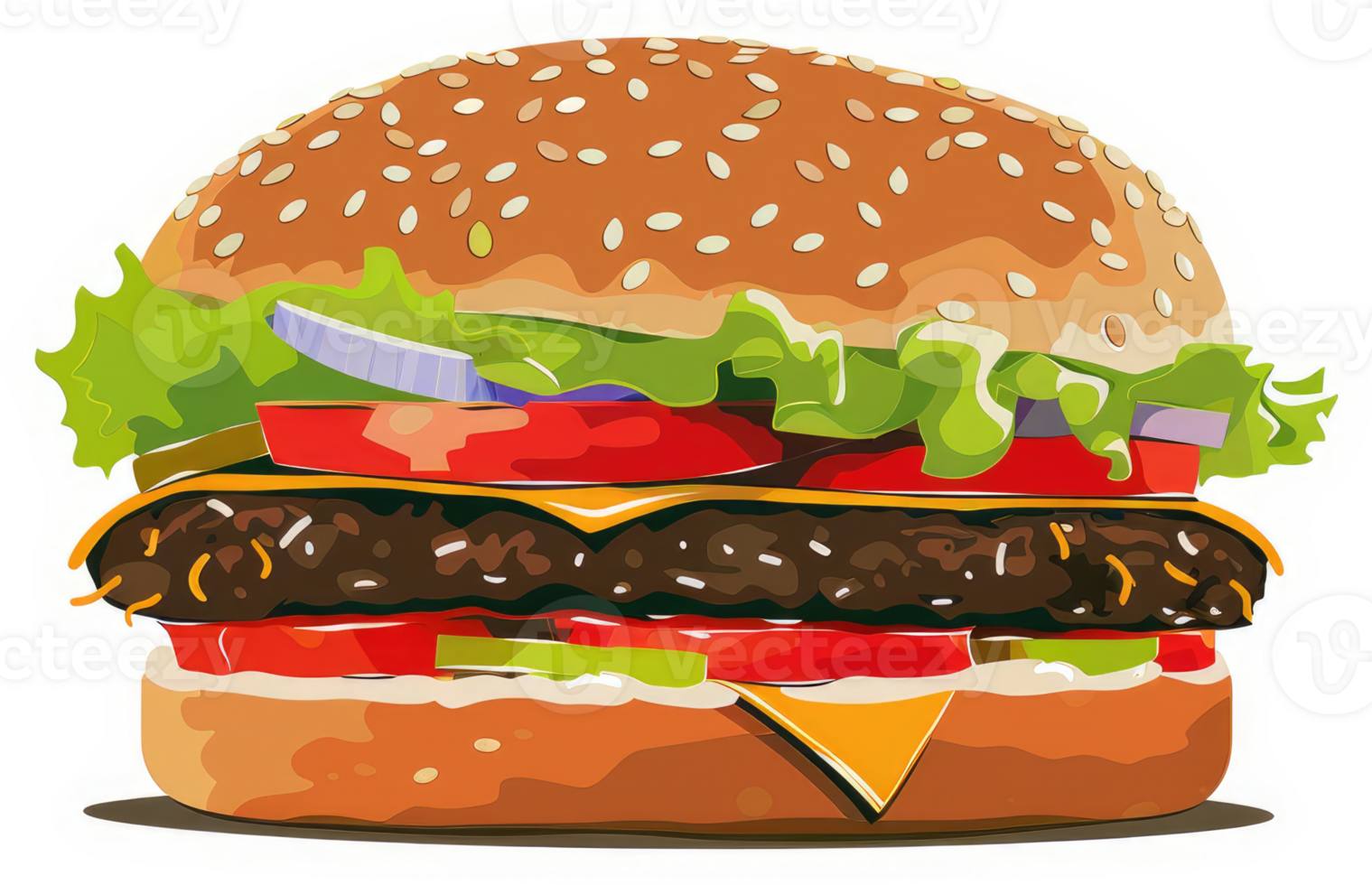 A delicious and colorful illustration of a juicy cheeseburger. png