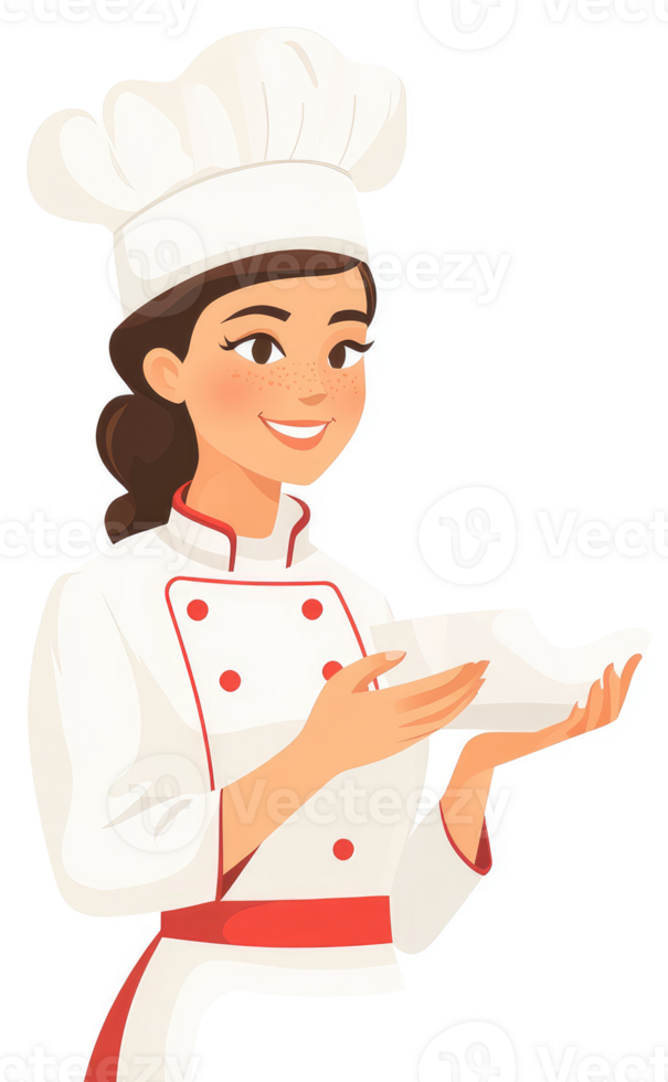 A friendly chef in a white uniform holding a dish. png