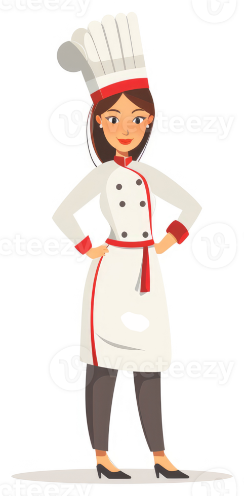 A confident female chef in a classic white uniform. png