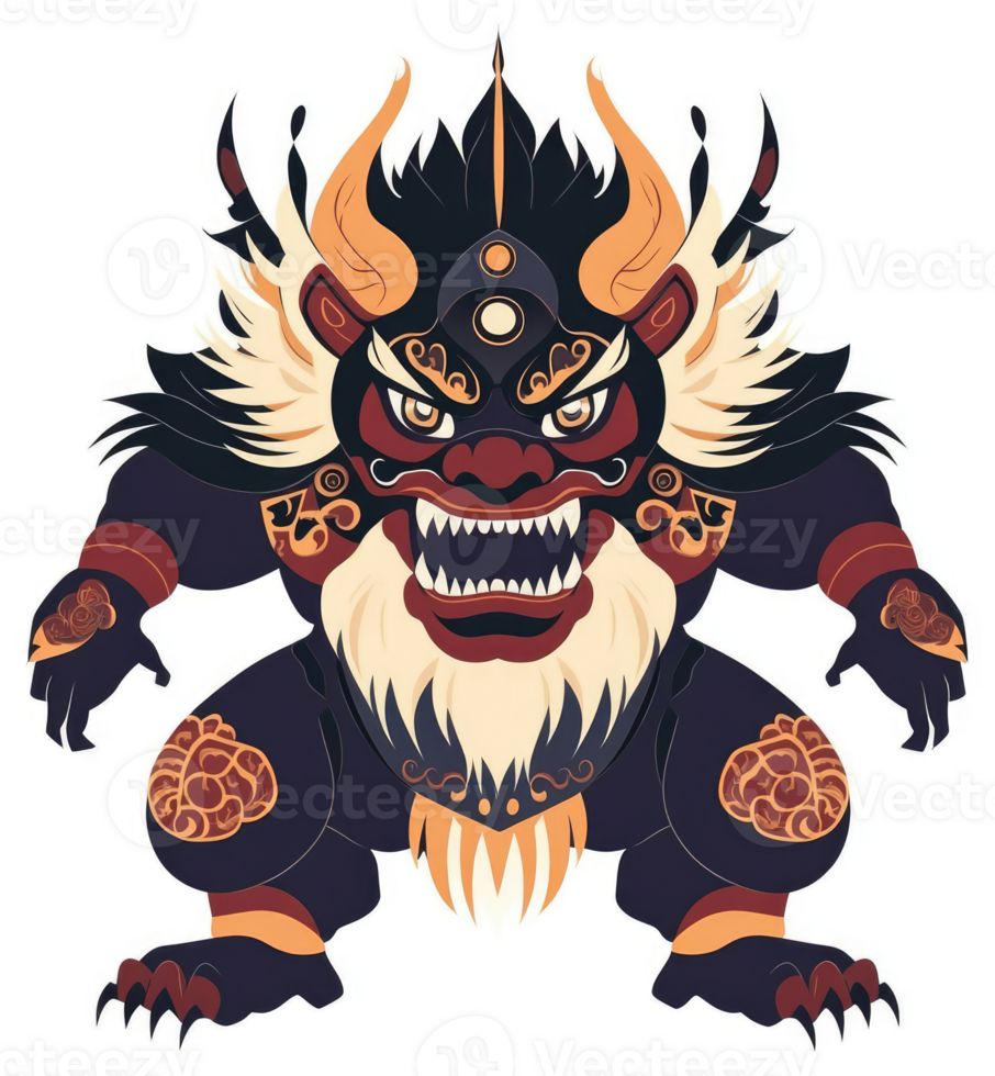 A fierce, stylized illustration of a mythical creature. png