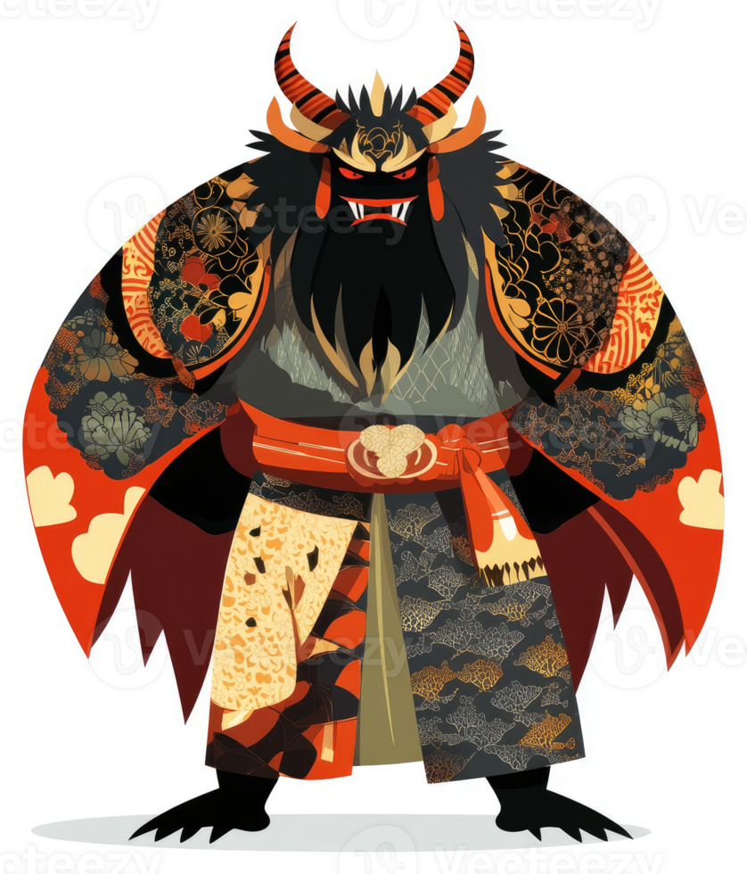 A fierce, ornate demon in traditional Japanese attire. png
