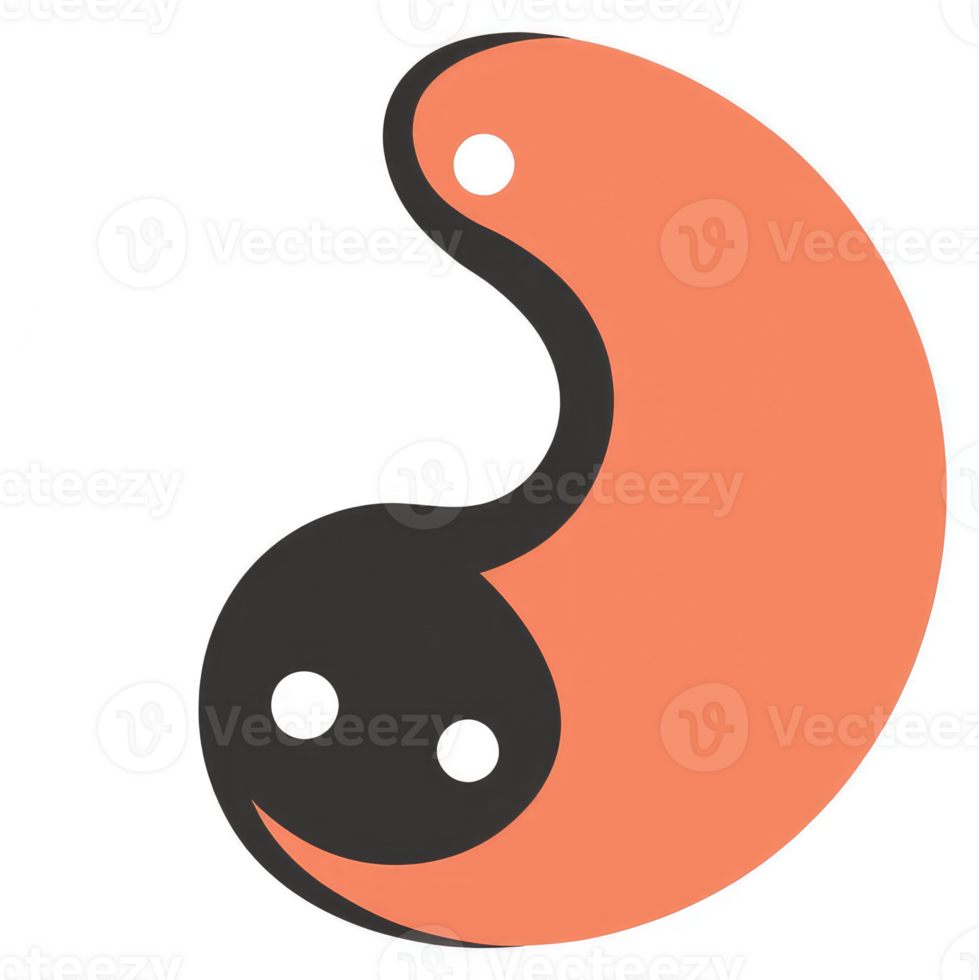 A stylized yin and yang symbol in peach and dark gray. png