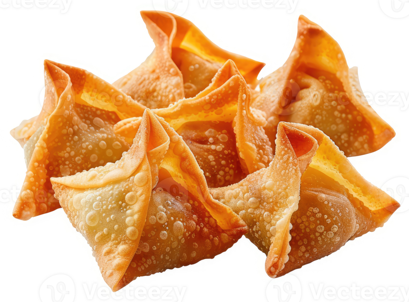 Crispy golden brown fried wonton wrappers filled with savory filling. png