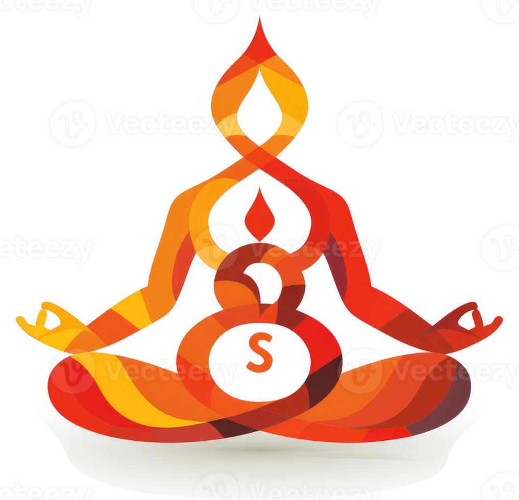 A stylized logo featuring a figure in a seated meditation pose, utilizing vibrant orange and red hues. png