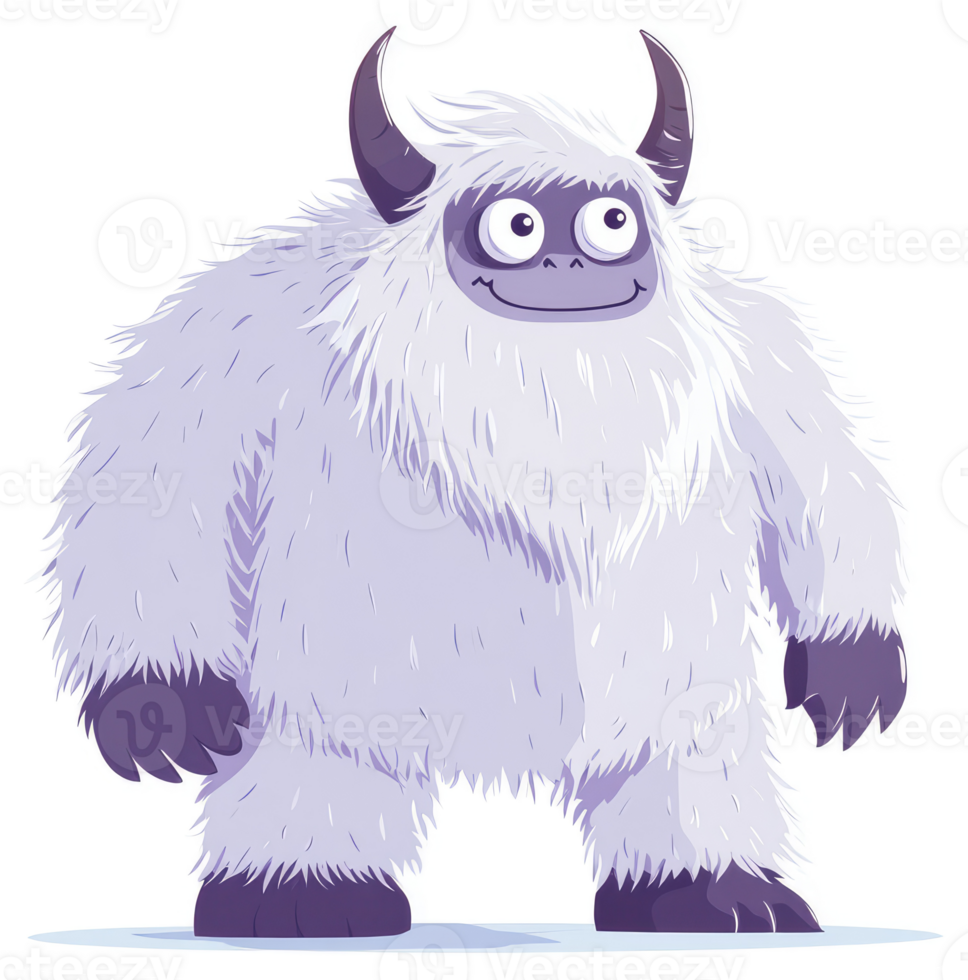 A friendly and fluffy yeti stands on a snowy landscape. png