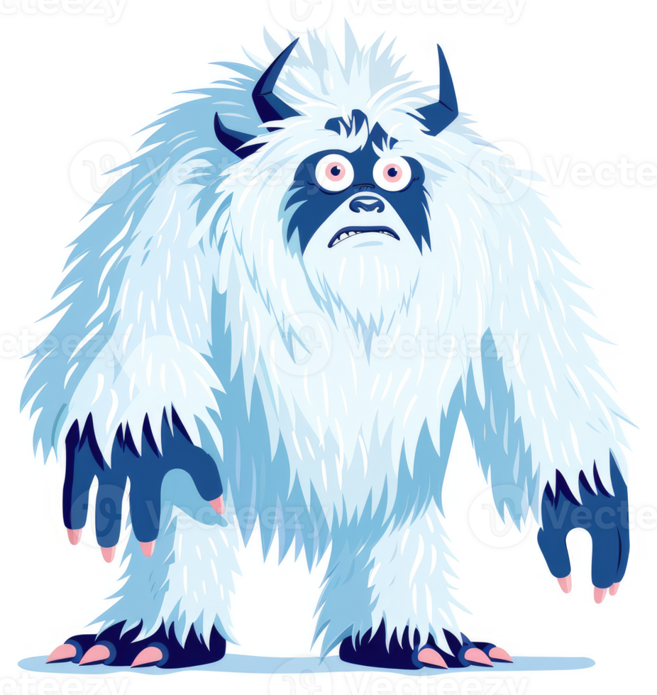 A cartoon depiction of a large, furry, and surprised yeti. png
