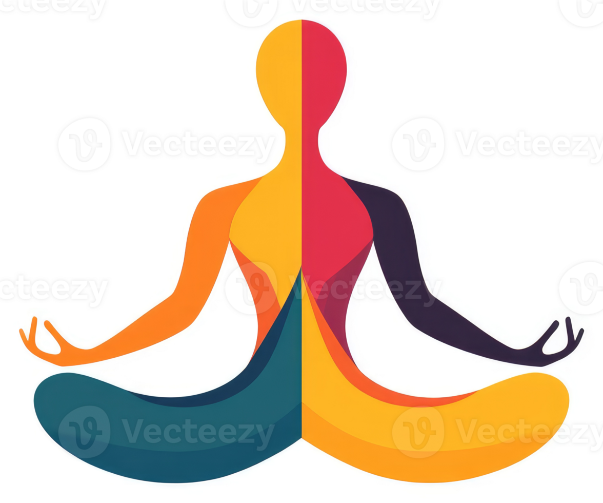 A colorful abstract representation of a person in a meditative yoga pose. png