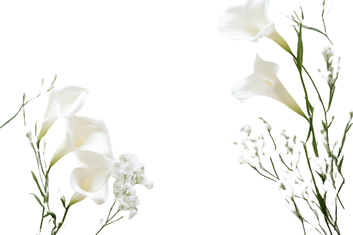 White calla lily flowers on black background png