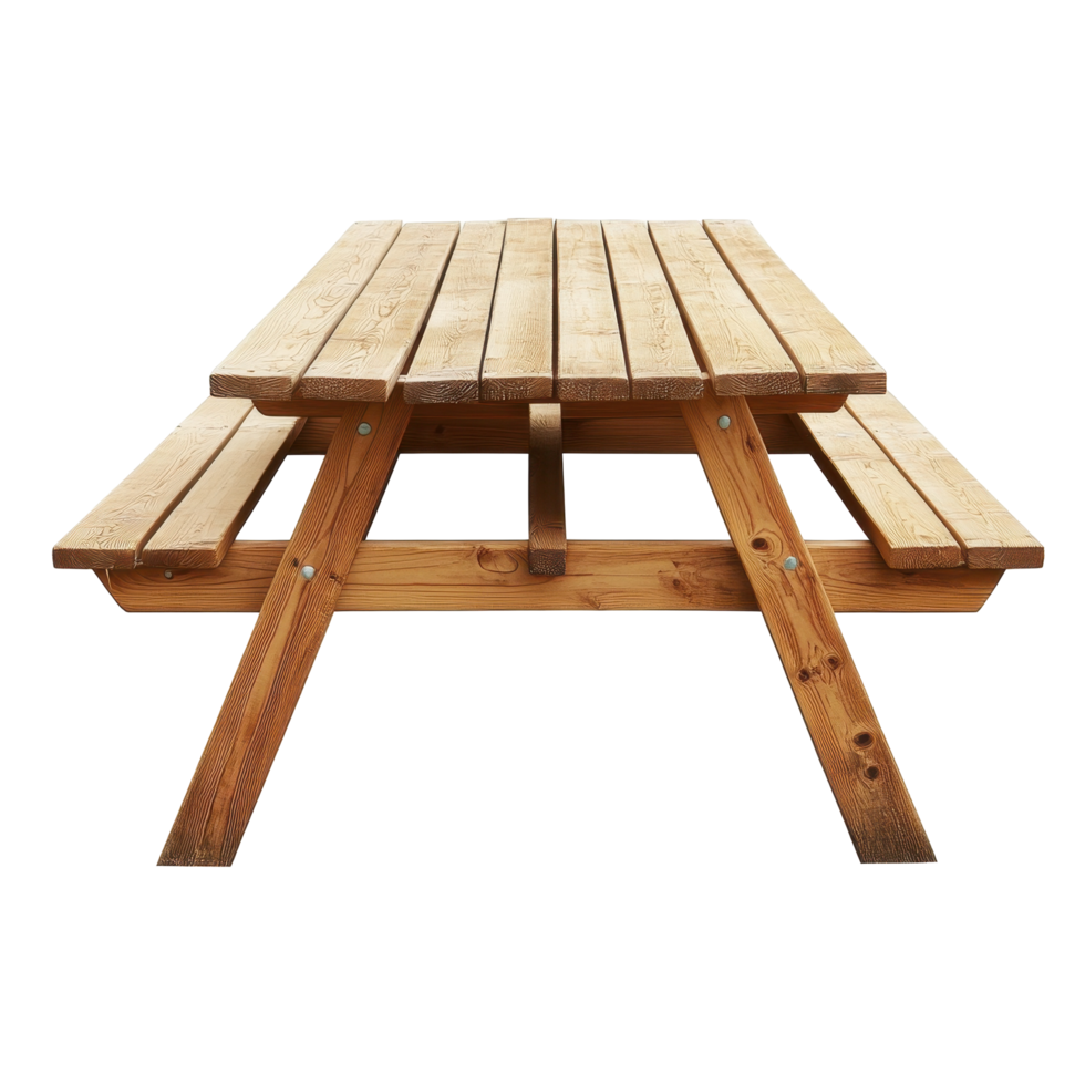 Rustic wooden picnic table with two benches png